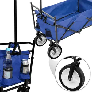 Premium Garden Trolley Wheelbarrow Cart With Roof Foldable Incl. Carry Bag Blue