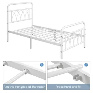 Yaheetech White 3ft Single Metal Bed Frame with Petal Accented Headboard and Footboard