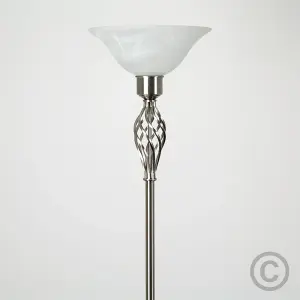 ValueLights Memphis Traditional Style Satin Nickel Barley Twist Floor Lamp with Frosted Shade