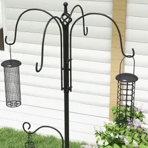 Pawhut Bird Feeding Station Kit Wild Bird Feeder Pole w/ 6 Hooks 4 Prong Bases