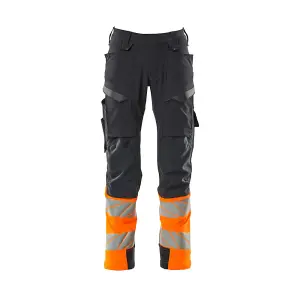 Mascot Accelerate Safe Trousers with Kneepad Pockets - Dark Navy/Hi-Vis Orange   (32.5) (Leg Length - Short)