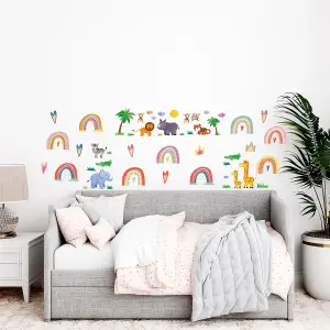 Walplus Combo Kids Safari Animals With Cute Rainbows Wall Sticker PVC