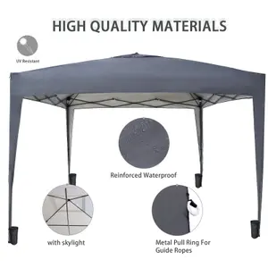 Birchtree Waterproof 3m x 3m Heavy Duty Pop Up Gazebo Marquee Garden Awning Party Tent Canopy 600D Polyester Steel Frame Grey