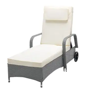 MCC Direct Outdoor Rattan Sun Lounger Bed with Reclining function - Grey