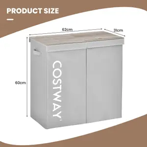 Costway 2-Section Large Laundry Basket 105L Laundry Hamper Bin Clothes Organiser Home