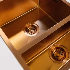 Mockeln - 1.5 Bowl Stainless Steel Kitchen Sink - Inset or Undermounted - Copper Finish - 555mm x 440mm x 200mm