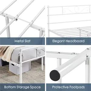 Metal Bed Frame with Headboard/Under-Bed Storage White / Double (4'6)