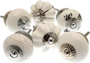 MangoTreeKnobs - Door Knobs in White and Silver Crackle and Distressed - Set of 6 Cupboard Knobs