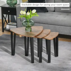 HOMCOM 3 PCs Nesting Table Coffee Table Set MDF Living Room Furniture Walnut