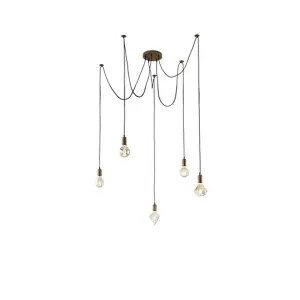 Luminosa Cord Vintage 5 Light Cluster Pendant Ceiling Light Antique copper - UK Stock