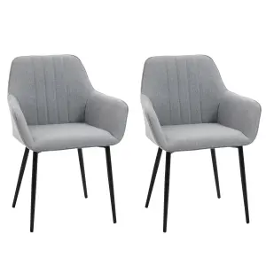 HOMCOM Dining Chairs Upholstered Linen Fabric Metal Legs, Set of 2, Light Grey