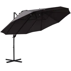 Outsunny Double Canopy Offset Parasol Umbrella Garden Shade Steel Grey