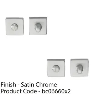 2 PACK - Square Rose Thumbturn & Release Lock - Satin Chrome - Bathroom Door WC