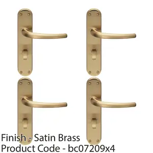 4 PACK - Rounded Sleek Bathroom Latch Door Handle - Satin Brass Lever on Backplate