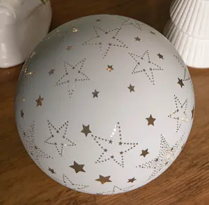 15cm Battery Operated Light up Star Glass Ball in White with Warm White LEDs