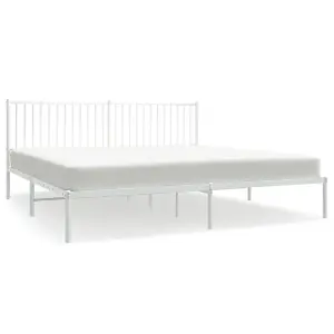 Berkfield Metal Bed Frame with Headboard White 200x200 cm