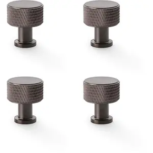 4 PACK - Round Knurled Door Knob - 29mm Diameter Dark Bronze Radio Cupboard Pull Handle