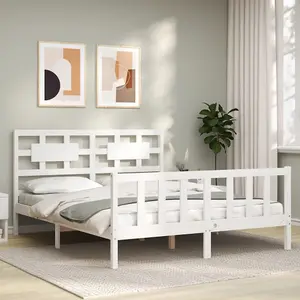 Berkfield Bed Frame with Headboard White 160x200 cm Solid Wood