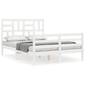 Berkfield Bed Frame with Headboard White Small Double Solid Wood