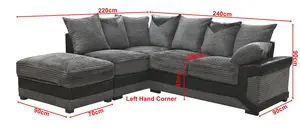 Arlo Corded Fabric Sofa with Leather-Effect Arms Right Hand Facing Corner