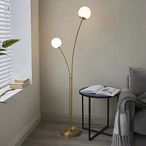 Luminosa Bloom Complete Floor Lamp Satin Brass Plate, Opal Glass