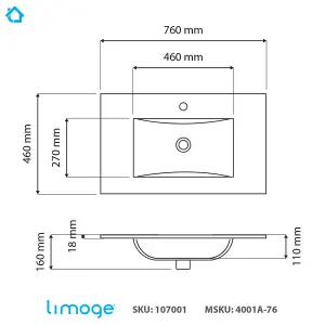 4001A Ceramic 75cm x 45cm Thin-Edge Inset Basin with Scooped Bowl