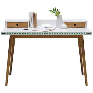 Laurent Wooden Laptop Desk In Matt White And Oak With LED