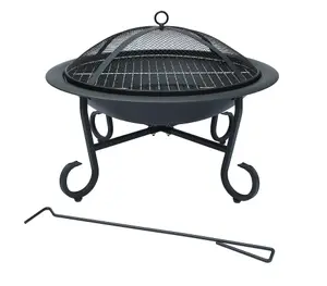 Charles Bentley 56cm Round Outdoor Garden Patio Fire Pit Heater Open Bowl Black