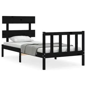 Berkfield Bed Frame with Headboard Black 90x200 cm Solid Wood