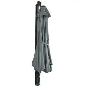 Outsunny Wall-Mounted Parasol Patio Umbrella with Hand to Push System Grey