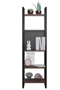 Meta Narrow Bookcase Storage Shelf with Metal Frame, 48 x 35 x 165 cm 5 Display Shelves, Bookshelf, Open Cabinet, Walnut