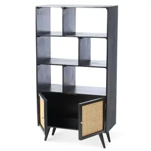 Manhattan Large Mango Wood Bookcase in Black (H160cm x W85cm x D40cm)