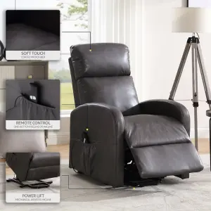 Rise & Recline Electric Recliner Armchair Faux Leather - Dom Dark Grey