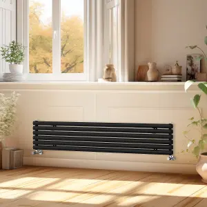 Right Radiators 1800x354 mm Horizontal Vertical Oval Column Radiator Double Panel Rads Black