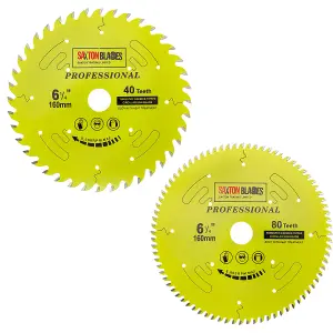 Saxton TCT160MXAPRO Professional Range TCT Circular Blade 160mm x 40 & 80 Teeth x 20mm Bore & 16mm Ring Pack of 2