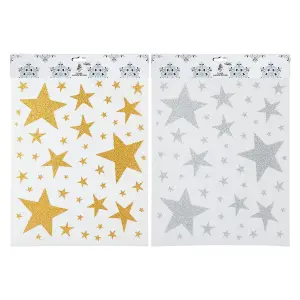 Christmas Stickers Glitter Stars 1 Varied Design 42cm x 30cm Gold or Silver