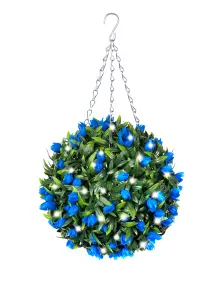 Best Artificial Pre-Lit Outdoor 28cm Blue Tulip hanging Plastic Flower Topiary Ball