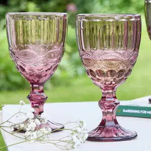 Set of 4 Vintage Luxury Sapphire Blue & Rose Quartz Drinking Wine Glass Wine Goblets 350ml