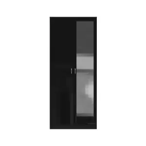 2 Door Mirrored Black Gloss Double Wardrobe Scratch Resistant Bedroom Furniture