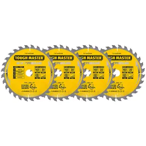 TOUGH MASTER Circular Saw Blade 165mm Pack of 4 Professional TCT Mitre Saw Circular Saw Blade 165 x 20 x 28T