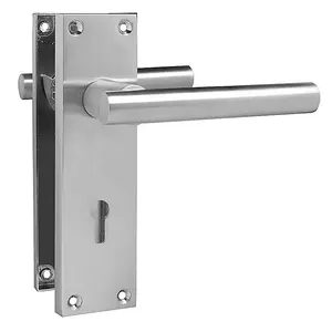 Z741 T Bar Satin Chrome Door Handles, Modern Locking Lever Backplate, Pair - Handlestore