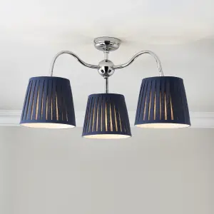 Lily Pleated Fabric & metal Navy 3 Lamp LED Ceiling light