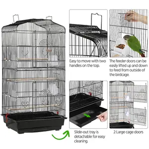 Yaheetech Black Open Top Metal Birdcage Parrot Cage with Slide-out Tray and Four Feeders