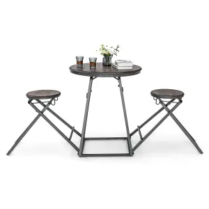 Costway 3-Piece Round Table & Stool Set Dining Bar Table w/ 2 Foldable Stools