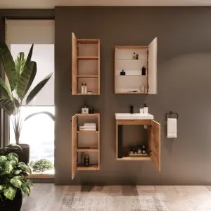 Mirror Bathroom Cabinet Mirrored Wall Unit 500mm Slimline Storage Craft Oak Avir