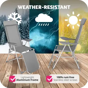 Garden Chairs Jana - Set of 2, foldable, 5-position backrest, head cushion, movable footrest - grey