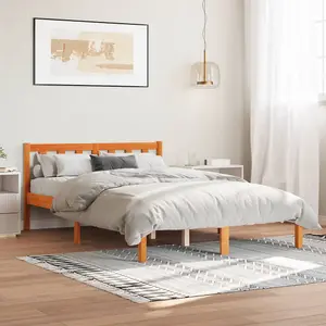 Berkfield Bed Frame without Mattress Wax Brown 135x190 cm Double Solid Wood Pine