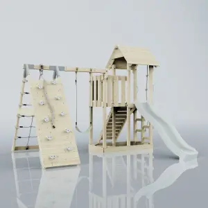 PolarPlay Balcony Tower Kids Wooden Climbing Frame with Swing and Slide - Climb & Swing Kory Mist