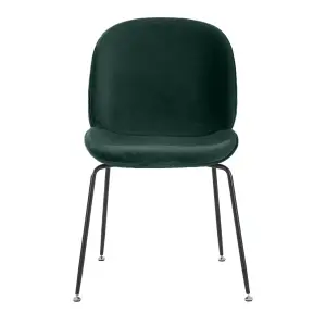 Luxurious Dark Green Velvet Dining Chair with Black Metal Legs