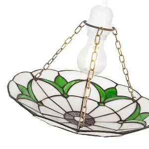 Traditional Stained Glass Tiffany Pendant Light Shade with Emerald Green Leaves